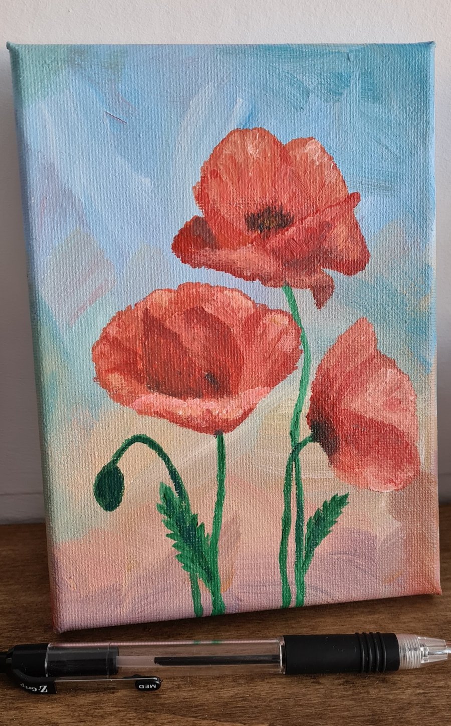 Poppy acrylic painting on canvas of some poppies