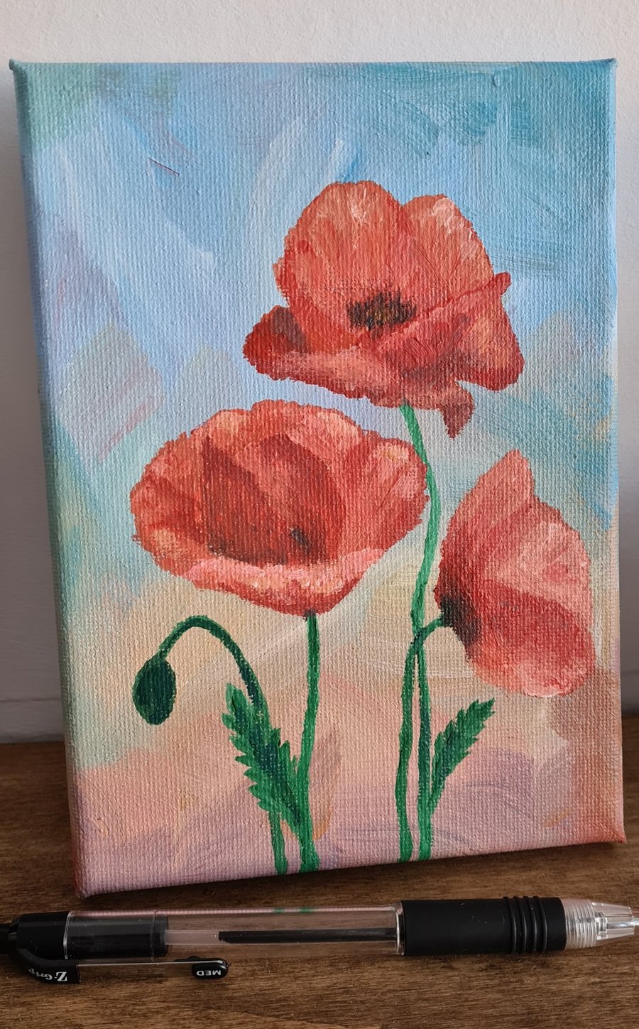 Original art poppy painting acrylic on canvas 