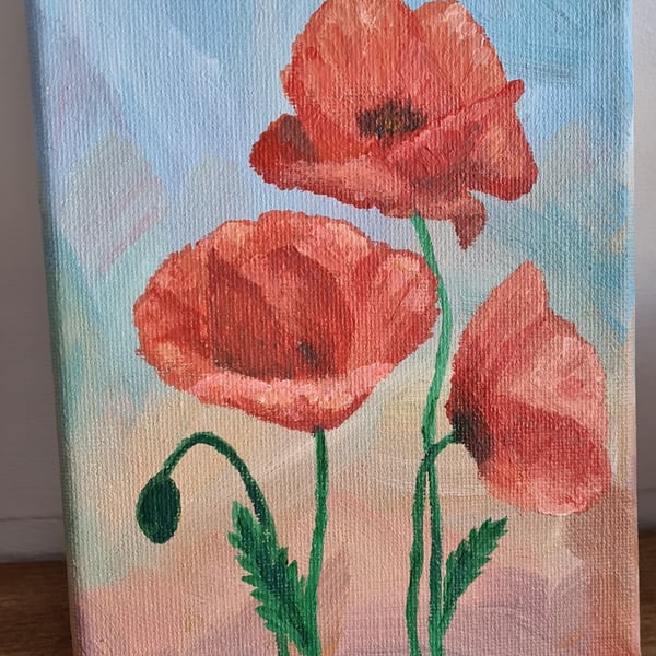 Original art poppy painting acrylic on canvas 