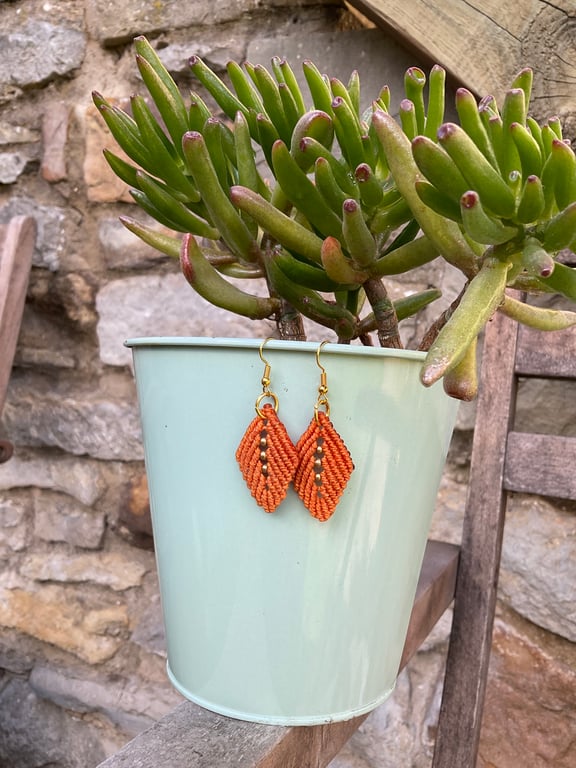 Orange autumn leaf micro macrame earrings 