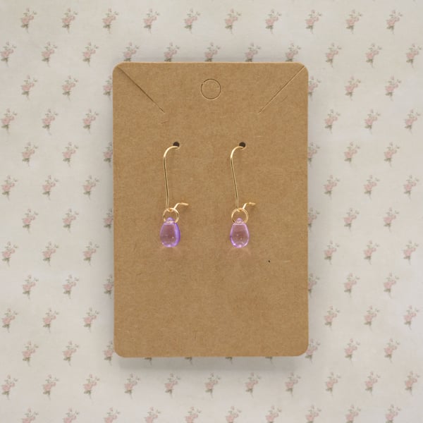 Gold Plated Purple Teardrop Earrings