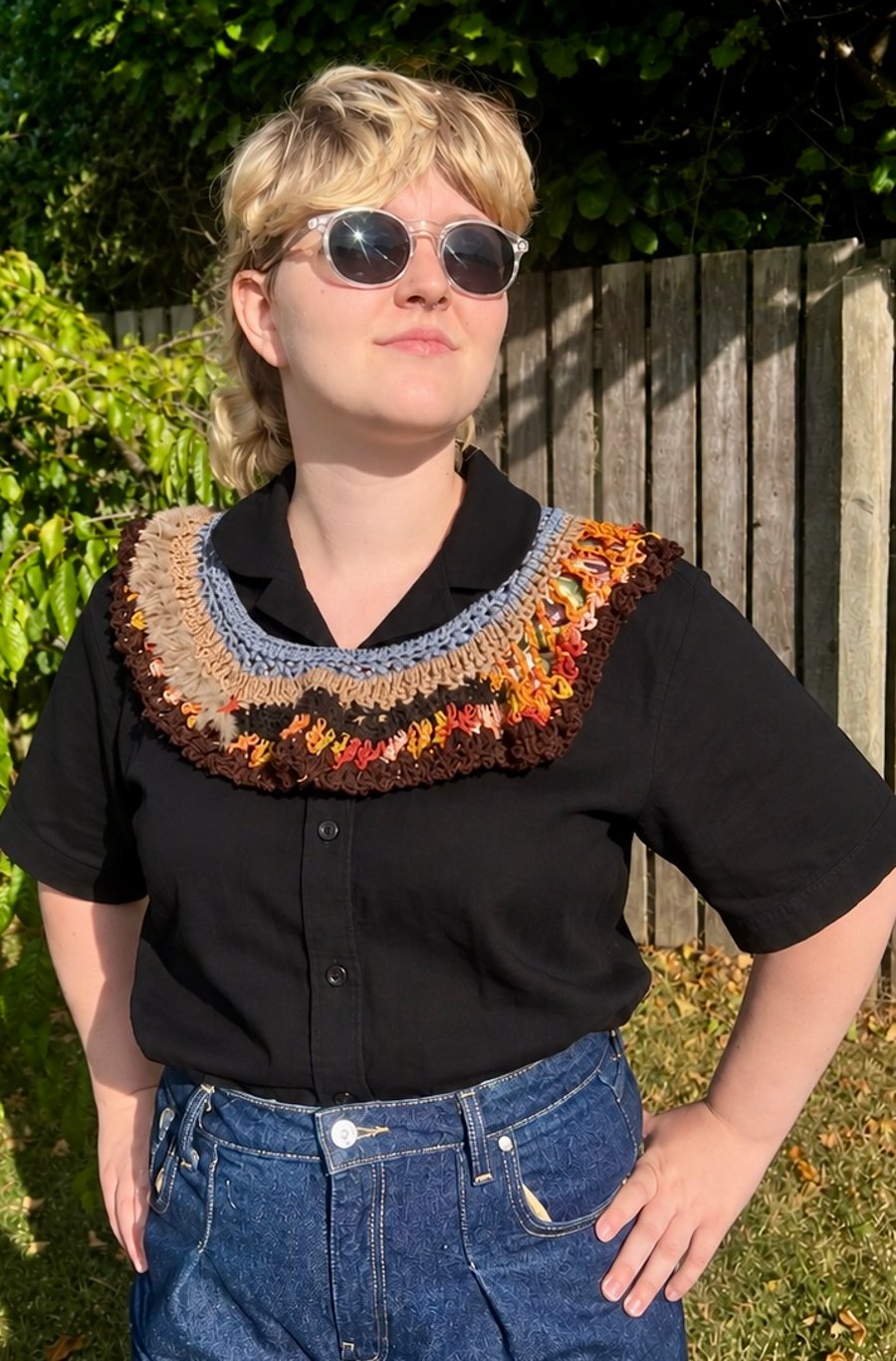 One of a Kind Autumnal Boho Crochet Collar in Reclaimed Yarns