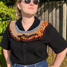 One of a Kind Autumnal Boho Crochet Collar in Reclaimed Yarns