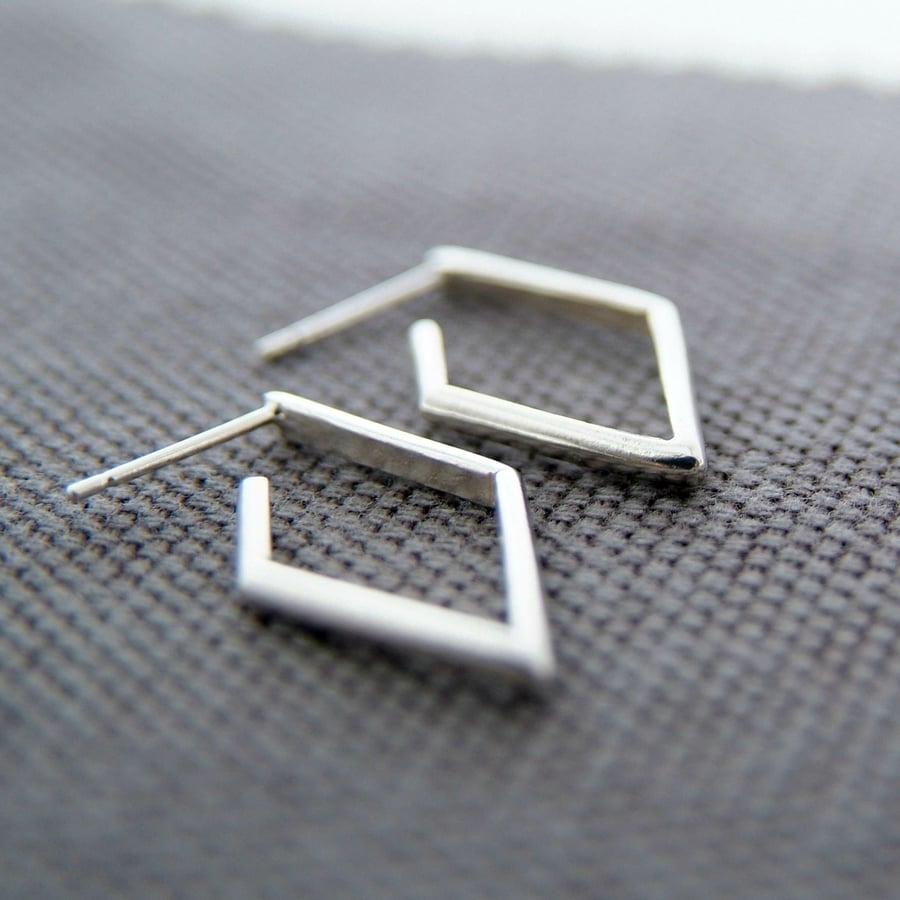 Geometric Earrings Silver, Rhombus Diamond Shape Earrings