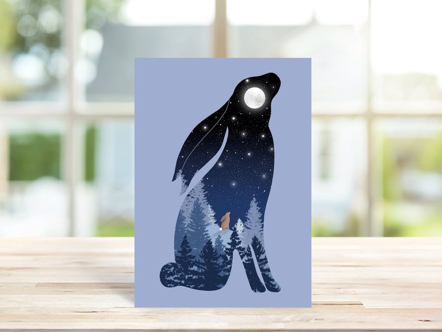 Moon Gazing Hare Greeting Card