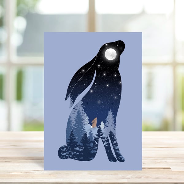 Moon Gazing Hare Greeting Card