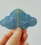 2 cloud shaped hand embroidered hanging ornaments, light blue wool - Image 4