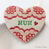 Pottery decoration Mum Heart Ceramic lace pattern Mother's Day