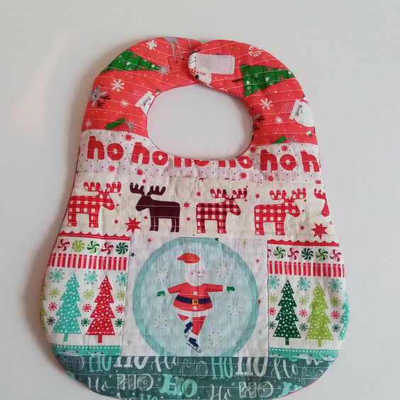 Christmas Patchwork bib, quilted, patchwork Bib, Reversible bib, father Xmas 