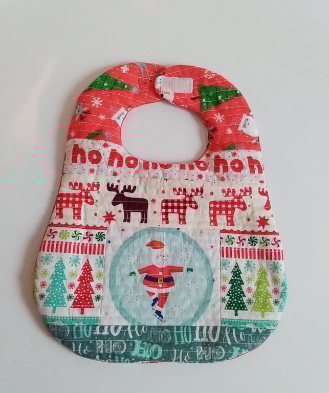Christmas Patchwork bib, quilted, patchwork Bib, Reversible bib, father Xmas 