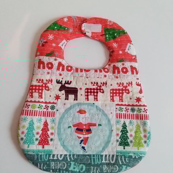 Christmas Patchwork bib, quilted, patchwork Bib, Reversible bib, father Xmas 