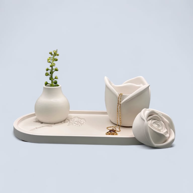 Small White Rose Jewellery Box or Trinket Pot