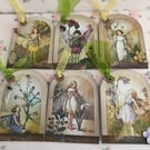 Set 6 Journal Cards Cute Floral Fairies in a Bell Jar shaped Tag Vintage Toppers