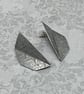 Aluminium Stud Earrings Folded Design, Metal Grate Imprinted Pattern Grey Tones - Image 1