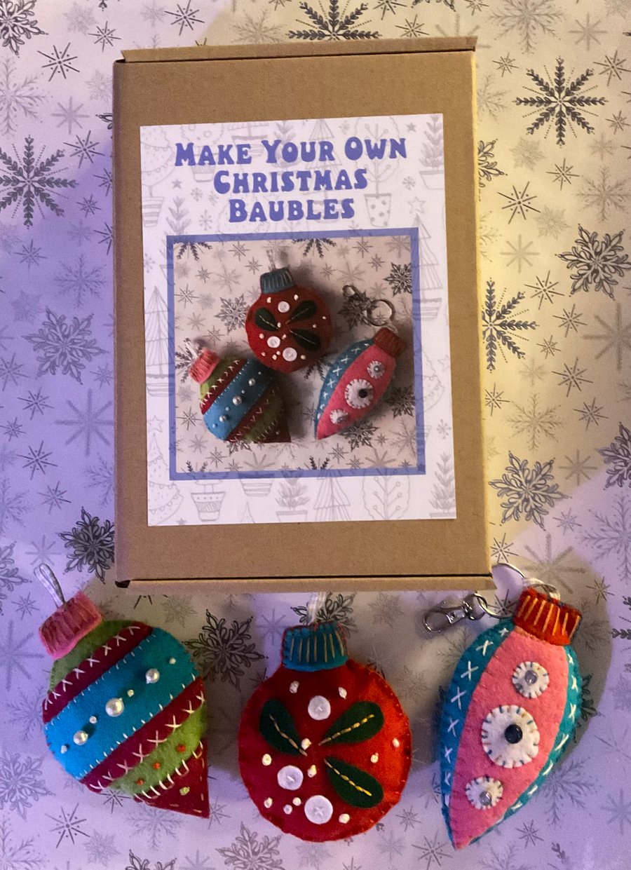 Felt kit Christmas Baubles, Handmade Felt Baubles, Make Your Own Felt Baubles
