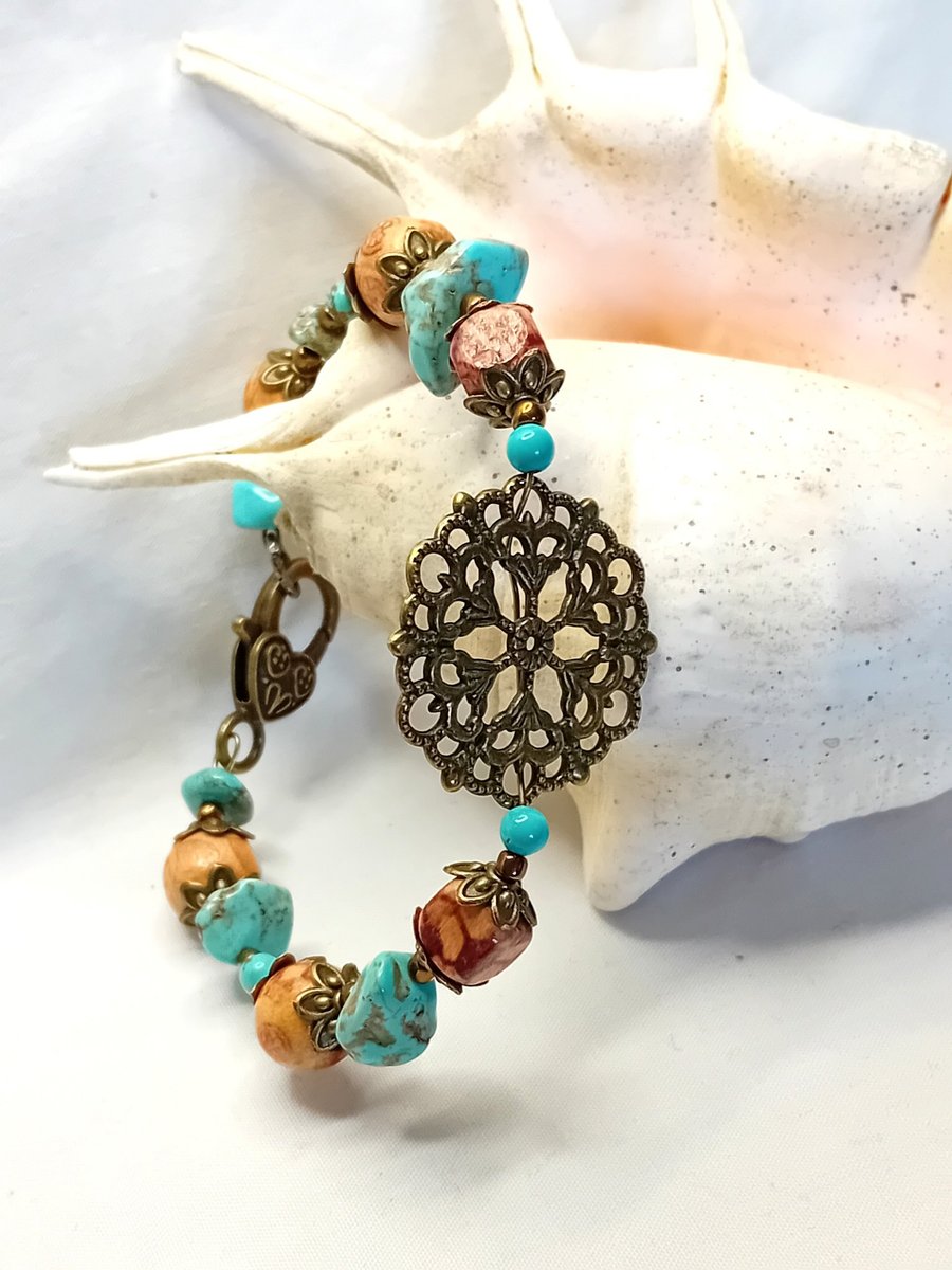 Bronze Starburst & Turquoise Bracelet