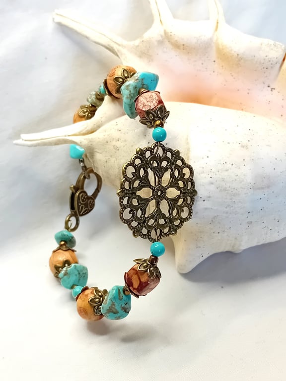 Bronze Starburst & Turquoise Bracelet