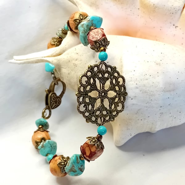 Bronze Starburst & Turquoise Bracelet