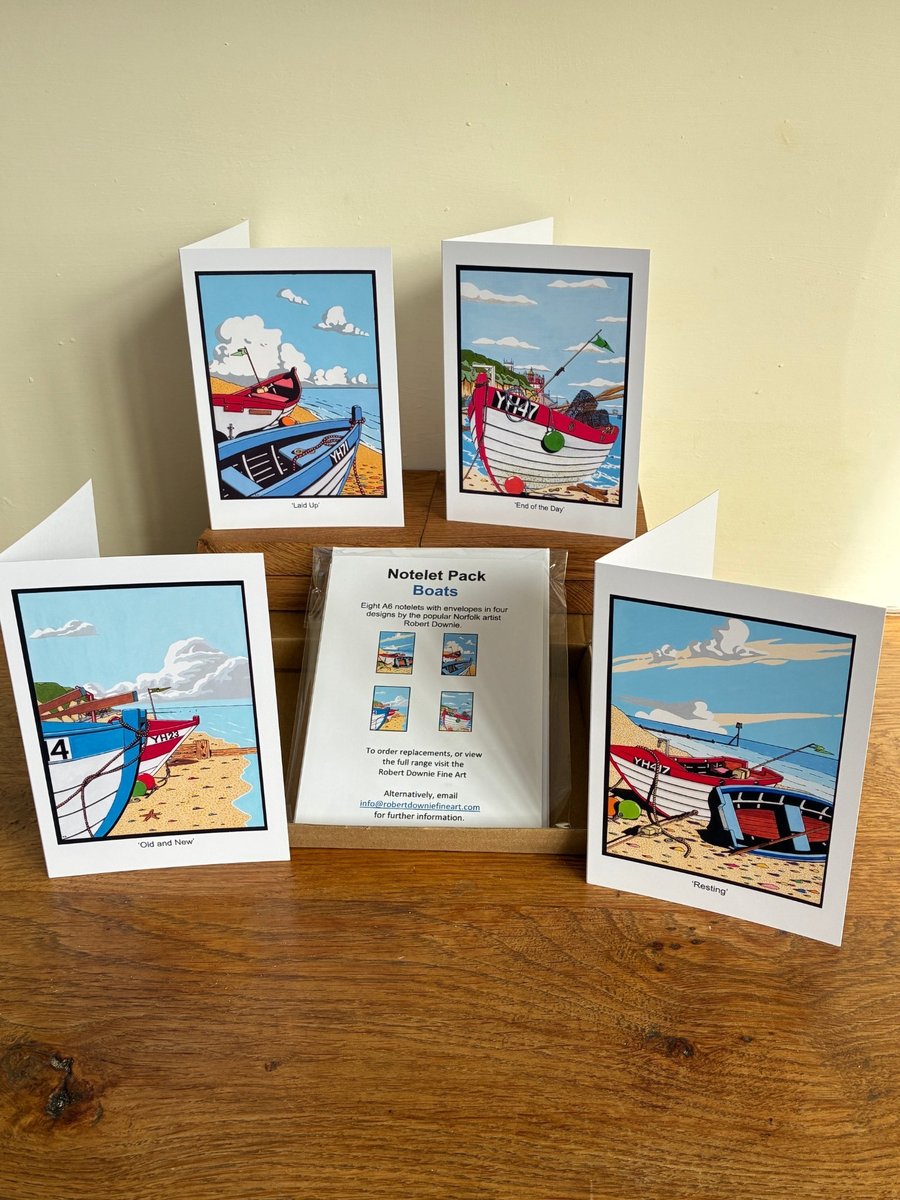 A6 Notecards pack of eight with envelopes - Crab Boats