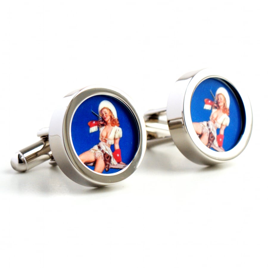  Pinup Cowgirl Cufflinks Wild West Vintage Fun