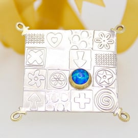 Handmade Opal brooch, square silver brooch, blue stone, choice of gemstones