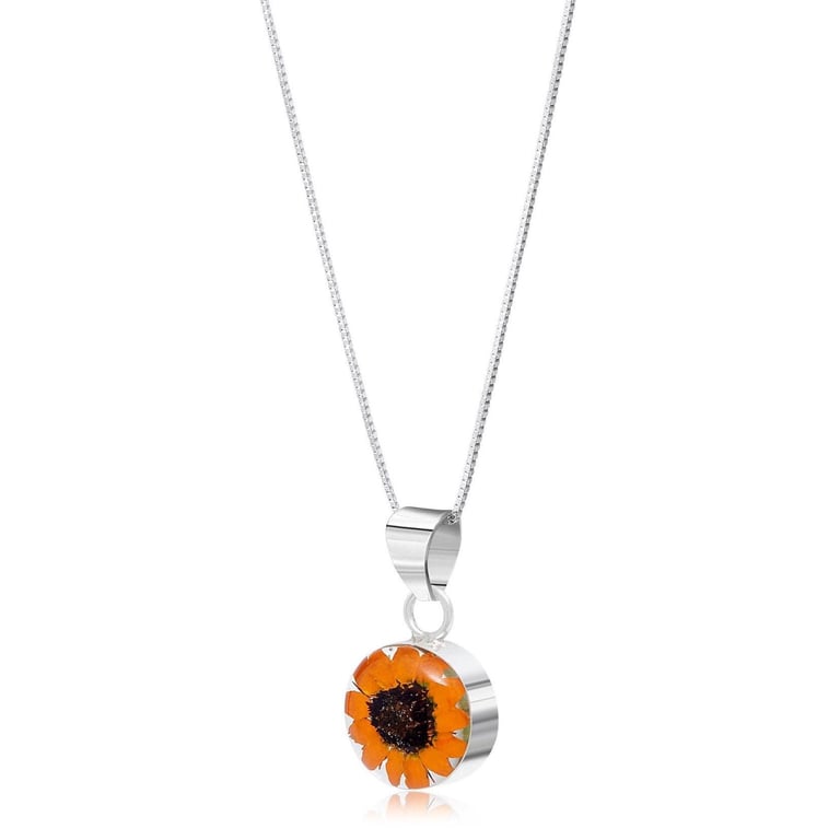 Sterling Silver Sunflower Round Pendant Necklace