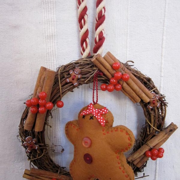 Felt gingerbread wicker wreath