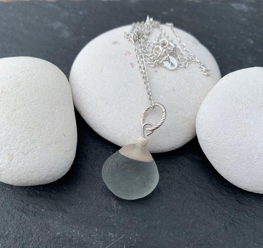 Sterling silver and two-tone seaglass pendant