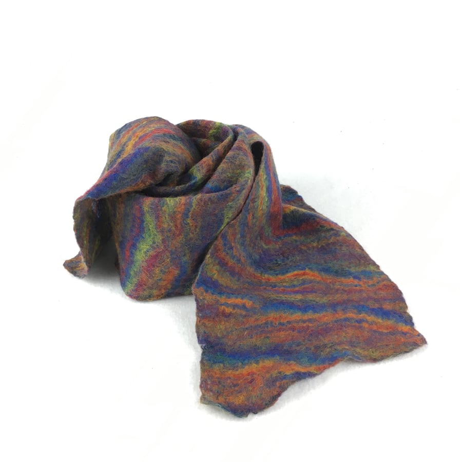 Seconds Sunday - Merino wool felted scarf in rainbow colours