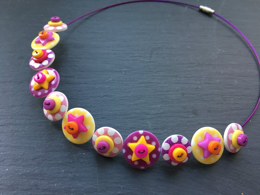 Spotted Star Button Choker Necklace Pink Yellow Purple