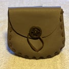 Olive Brown Coloured Leather Medieval Style Pouch with Wheel shaped Closure