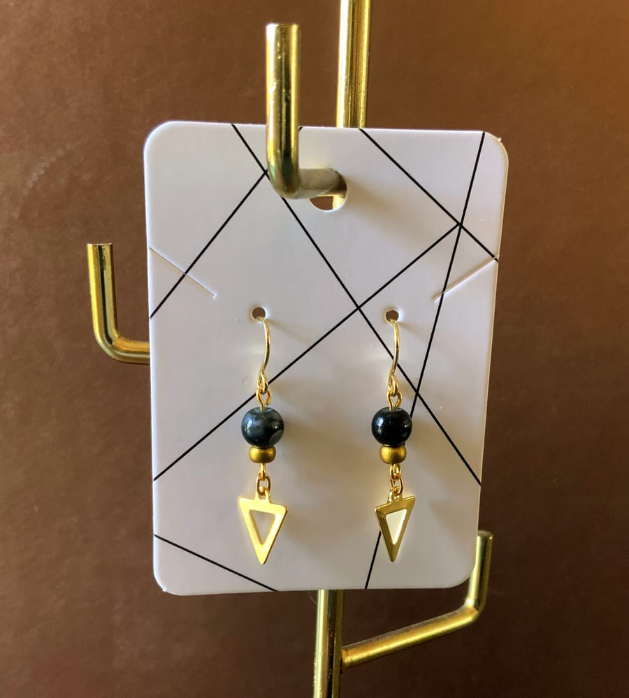 Gold Stainless Steel Triangle Charm Earrings.