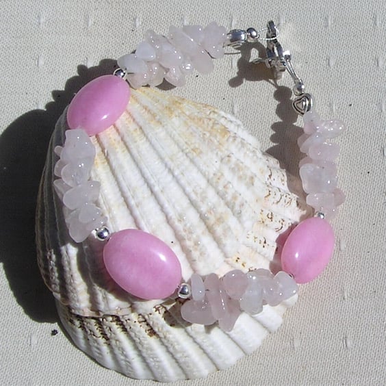 SALE Rose Quartz Crystal Gemstone Beaded Bracelet "Candy Rose"