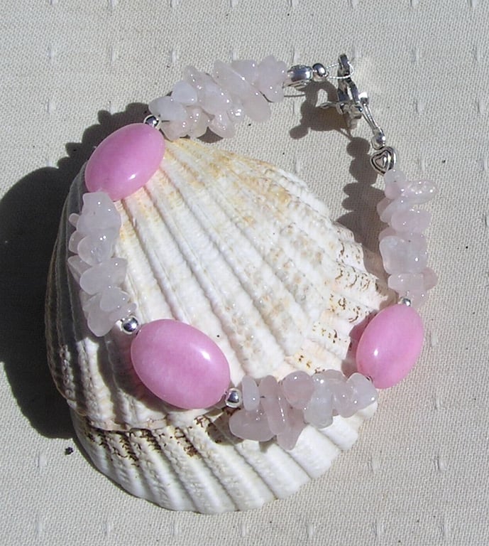 Rose Quartz Crystal Gemstone Beaded Chakra Bracelet "Candy Rose"