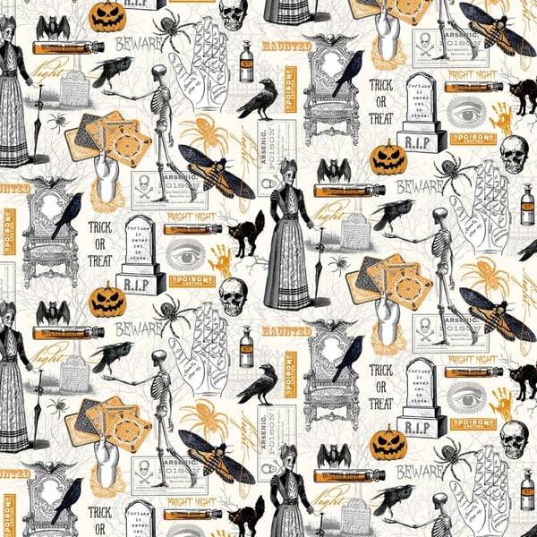 Fat Quarter Trick Or Treat Halloween Gothic Things 100% Cotton Fabric
