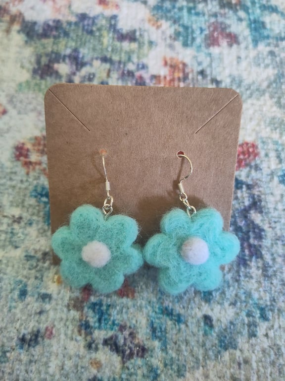 Needle-felted flower earrings