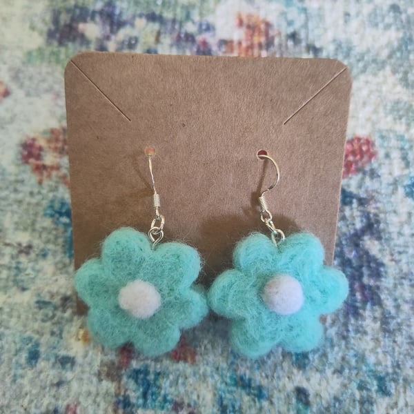 Needle-felted flower earrings