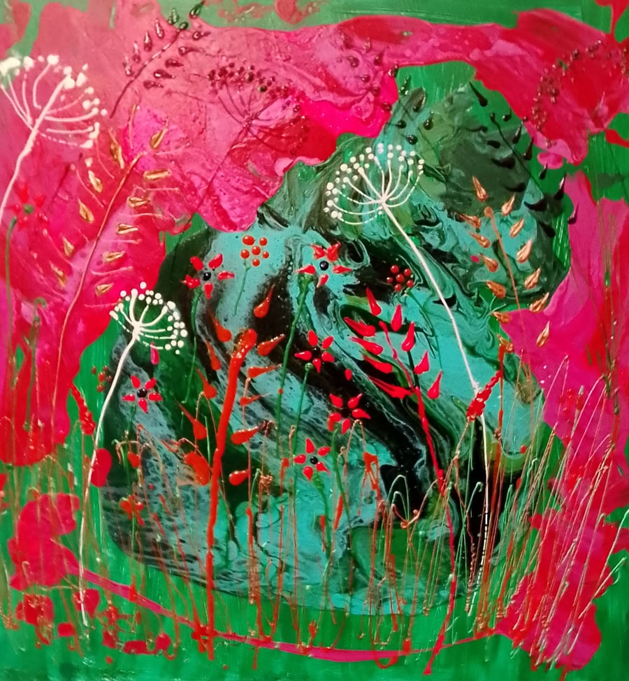 Abstract Floral  Acrylic Flow Painting 22" x 22"