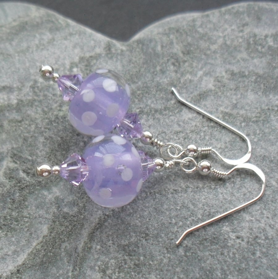 Sterling Silver Lilac Handmade Glass  Earrings With Swarovski Elements