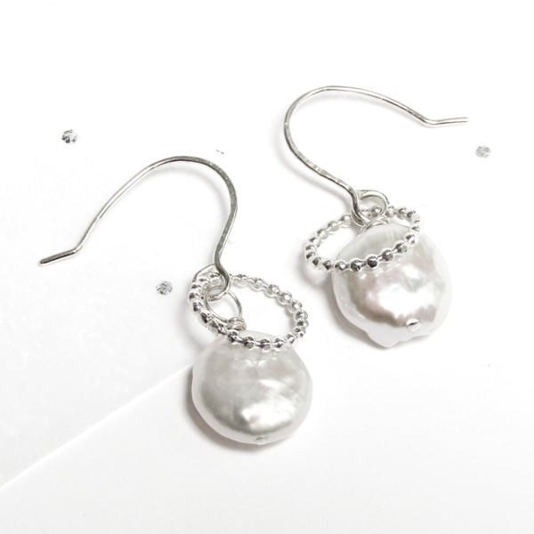 Freshwater coin pearl earrings