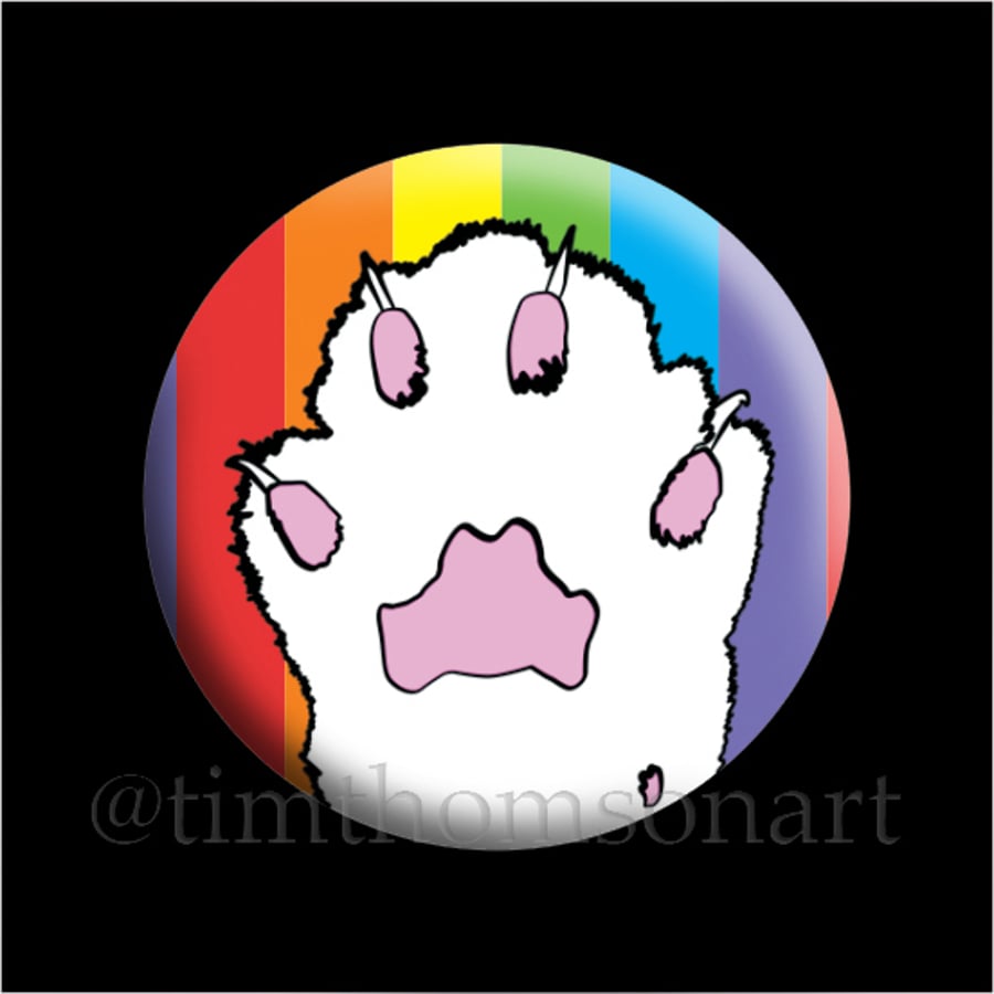 Cat Solidarity! Black, White or Custom Cat Paw with Rainbow background badge