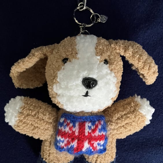 Team GB Union Jack Dog with blue boots and keyring bag clip