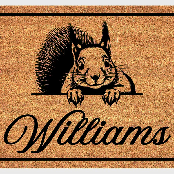 Squirrel Door Mat - Personalised Red Squirrel Welcome Mat - 3 Sizes