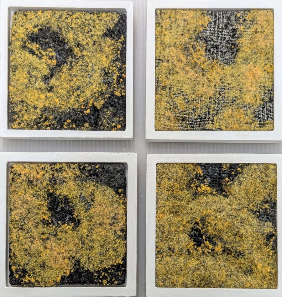 Yellow and Grey Abstract Textile Art - FRAMED