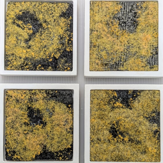 Yellow and Grey Abstract Textile Art - FRAMED