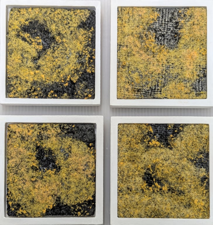 Yellow and Grey Abstract Textile Art - FRAMED