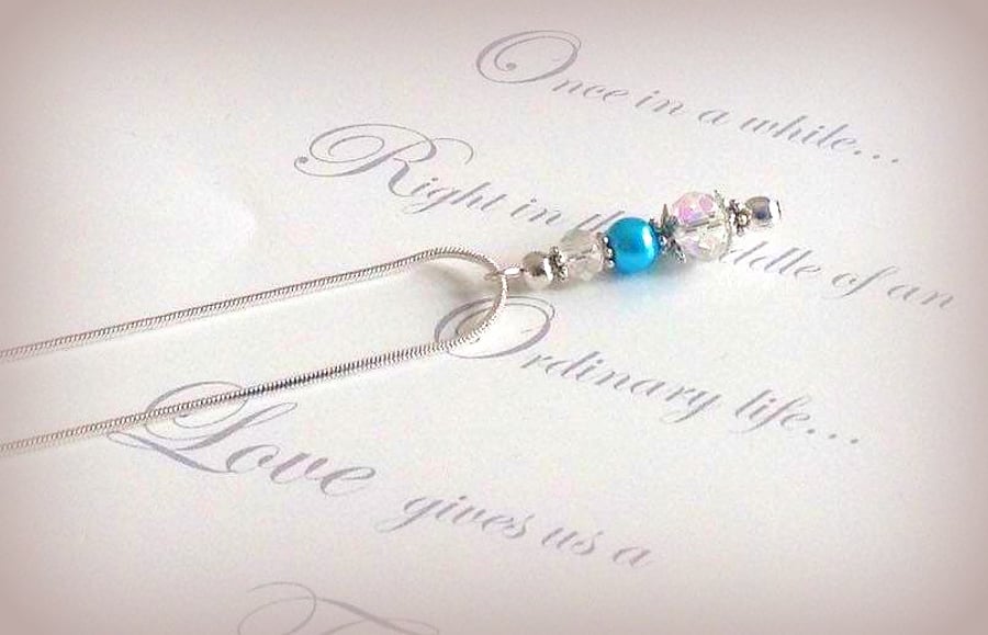 Lily Silver Plated Glass Bead and Pearl Necklace Pendant - Various Colours