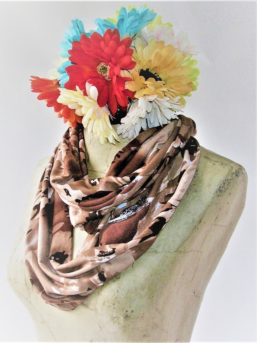 Shawl, Loop Scarf, Cowl  in muted shades of brown, draping fabric, soft feel