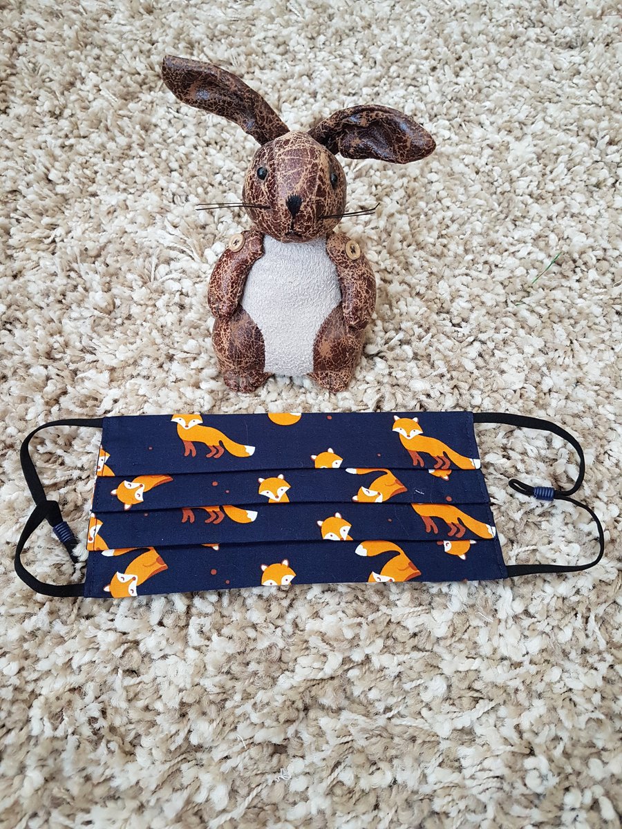 Adult face covering – Navy Fox print