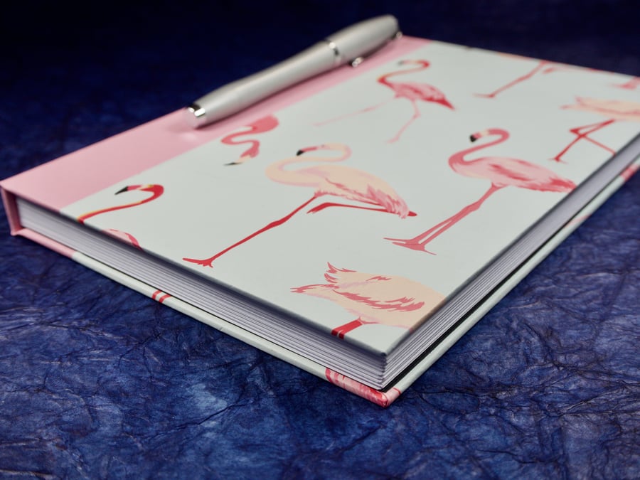 A5 Quarter-bound Notebook with pink flamingo cover